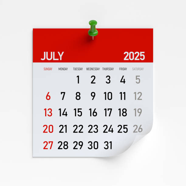 July 2025 Calendar. Isolated on White Background. 3d Rendering