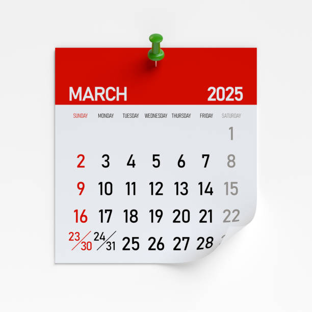 istock March 2025 Calendar. Isolated on White Background. 3d Rendering 2187695719