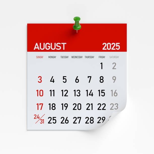 istock August 2025 Calendar. Isolated on White Background. 3d Rendering 2187695725