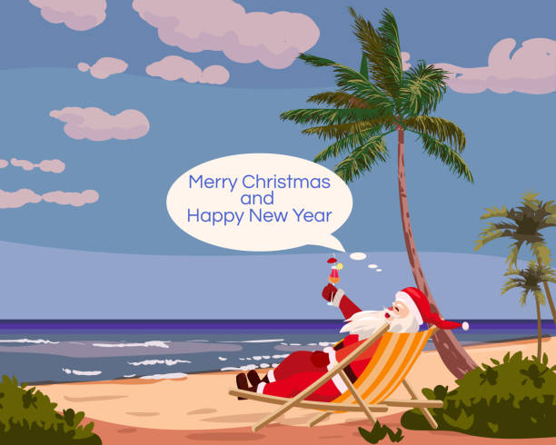 istock Merry Christmas banner, Santa Claus on the resort tropical, 2187695750