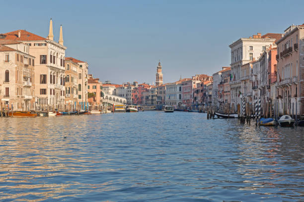 Grand Canal Near Rialto Bridge Venice Italy Sunny Winter Day