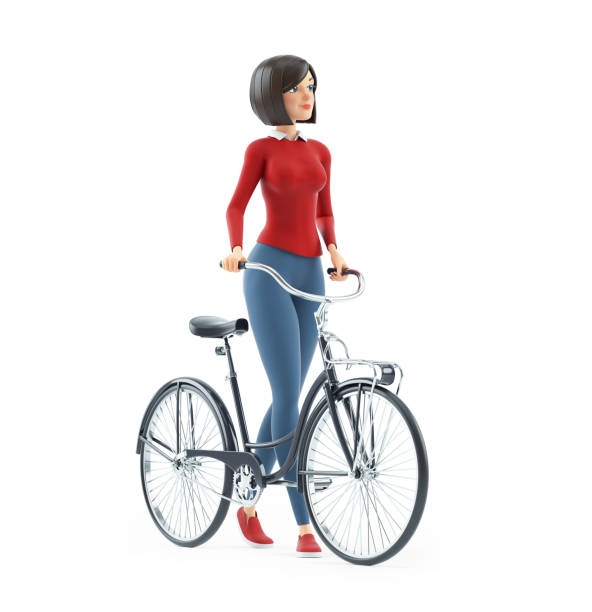 istock 3d casual girl walking next to bicycle 2187699689