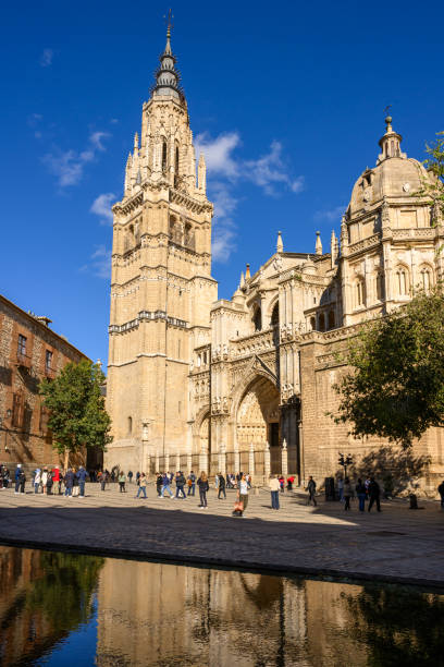 Toledo, Spain - Oct 30, 2023: Evening sun light shines on the Catedral Primada de Toledo.