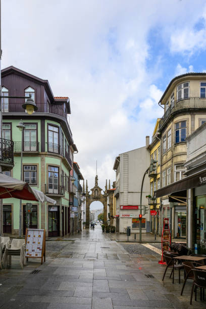 Arco da Porta Nova, or "Arch of the New Gate", in Braga, Portugal stock photo