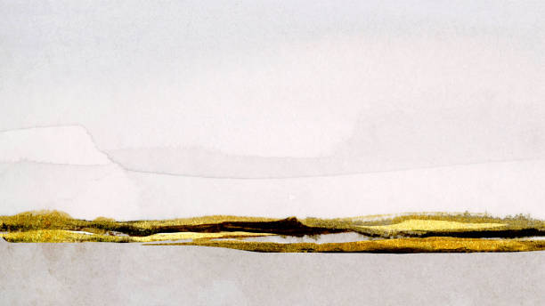 istock Abstract gray and gold landscape watercolor background 16:9 2187701350