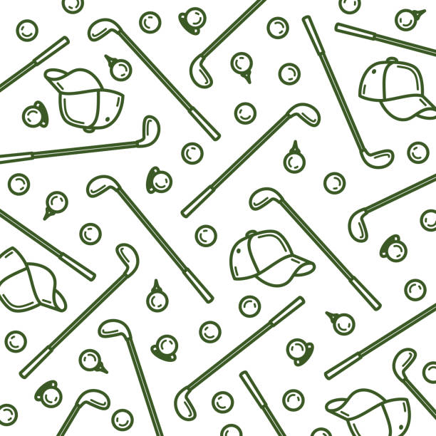 Golf background, pattern set. Collection icons golf. Vector illustration