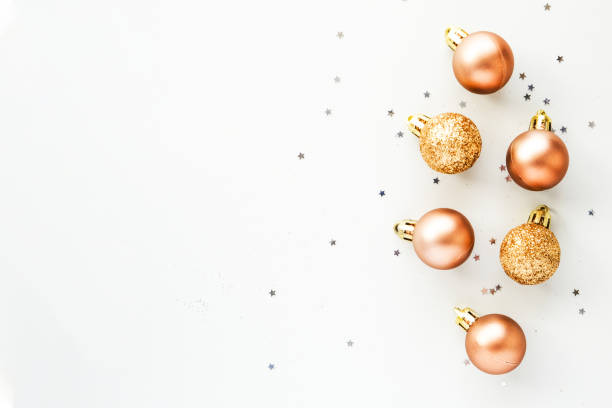 istock Christmas composition. Christmas tree glittering balls on a monochrome background. View from above. 2187713672