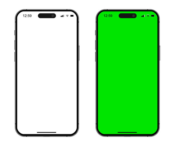 istock Smartphone mockup set with white empty and green touch screen. Detailed mockup smartphone, model mobile 2187719550