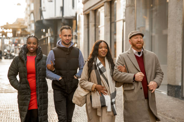 istock Two beautiful mixed race couples on a weekend city trip 2187722849