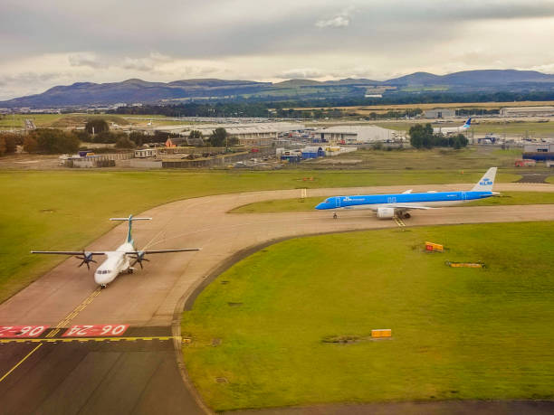 Airplanes at edinburgh airport england UK