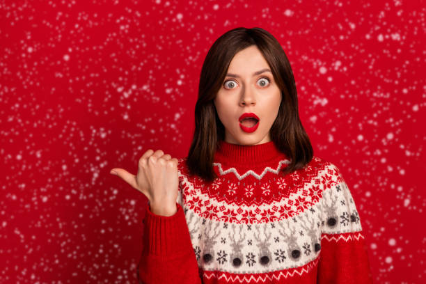 istock Photo of impressed speechless person open mouth stare direct thumb finger empty space isolated on red color background 2187728811