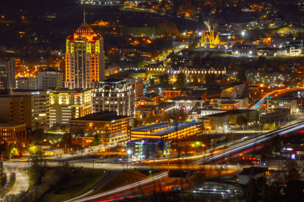 Roanoke, Virginia lit up at night