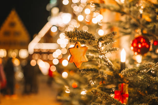 istock Decorated Christmas Tree at Night. Close-Up of Christmas Tree Decorations at Night. 2187737489
