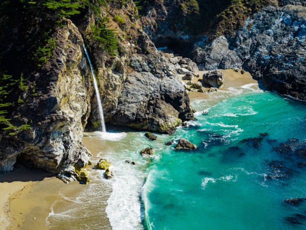 Scenic view of surf pounding rocky headlands