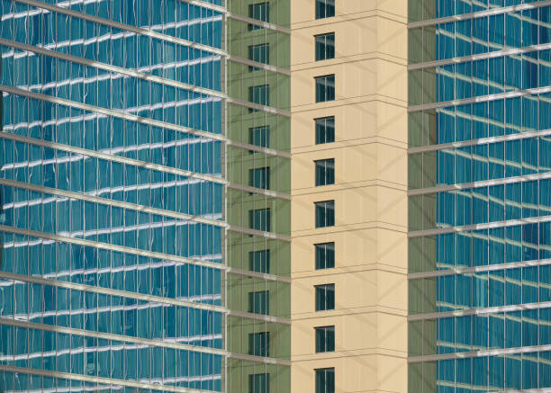 Kansas City, Missouri, USA - November 7, 2024: Modern building glass reflection architectural abstract of the modern Loews Hotel on Wyandotte Street in Kansas City