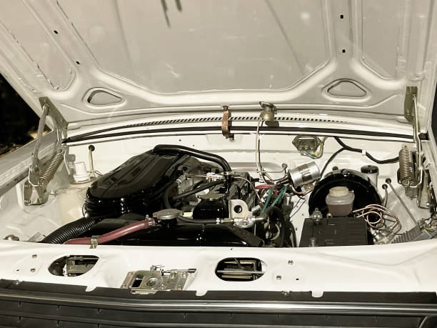 istock Open Engine Compartment of Restored Vintage Compact Car 2187745114