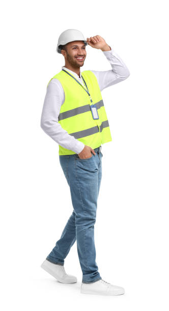 istock Engineer with hard hat and badge on white background 2187765050