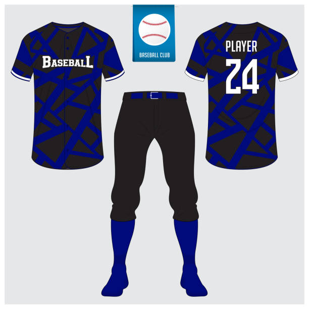 istock Baseball uniform or baseball jersey mock up. Sportswear, t-shirt sport, short, sock template. Front and back view baseball kit. Flat baseball logo on blue label. 2187772010