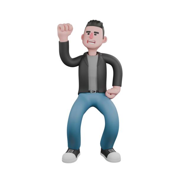istock Creative 3D Model. A male screenwriter stands with his left hand on his hip and his right hand raised upwards. Screenwriter Character 2187773988