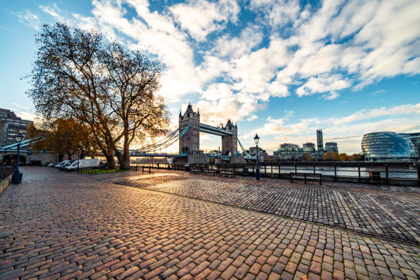 Park bench with view to River Thames in London