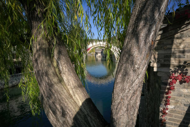 Beijing, China - Oct 23rd, 2024: Scenic view of Gubei Water Town in the morning.