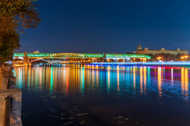 istock Pushkinskiy bridge with night illumination. Bridge to Gorky Park. 2187780461