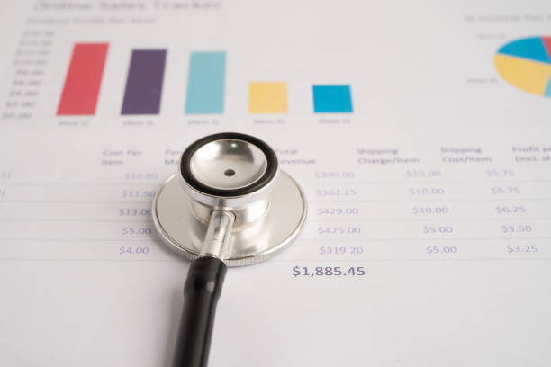 istock Stethoscope on spreadsheet and graph paper, Finance, Account, Statistics, Investment, Analytic research data economy and Business company. 2187782849