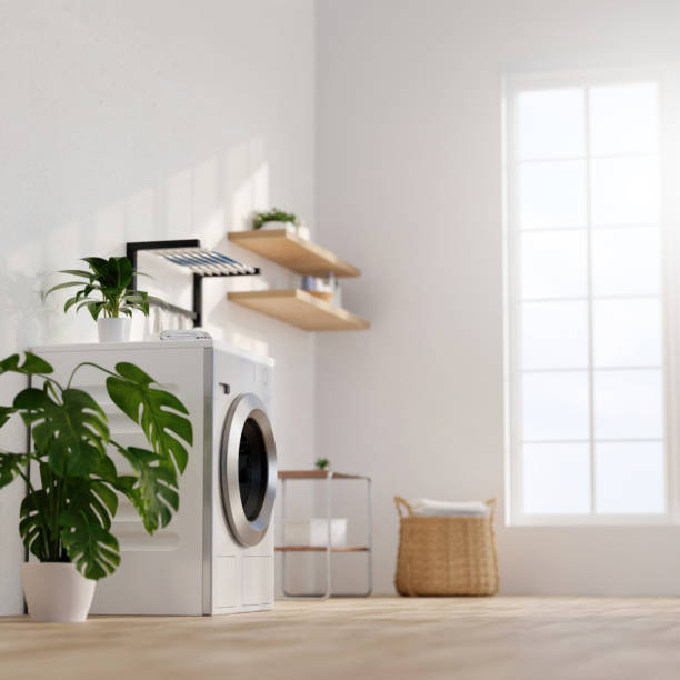 istock Stylish Eco-Conscious Laundry Room with Natural Light 3D Render 2187783702