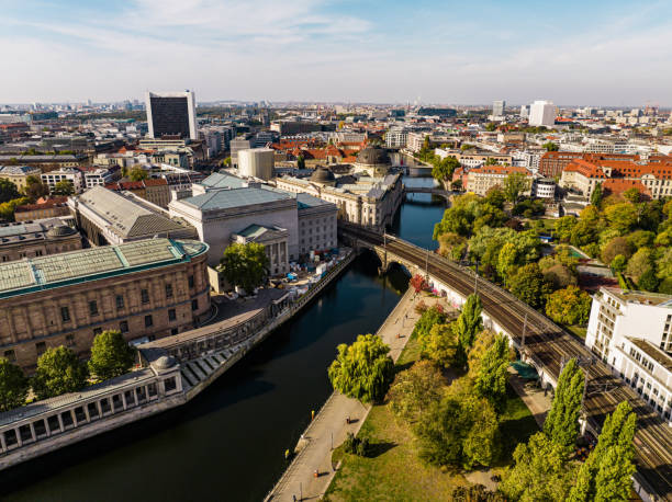 Drone photo of beautiful Berlin city on autumn day.