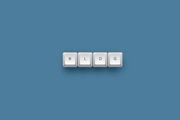 A 3D illustration of the word Blog on a 3D keyboard button with shadow on a blue background