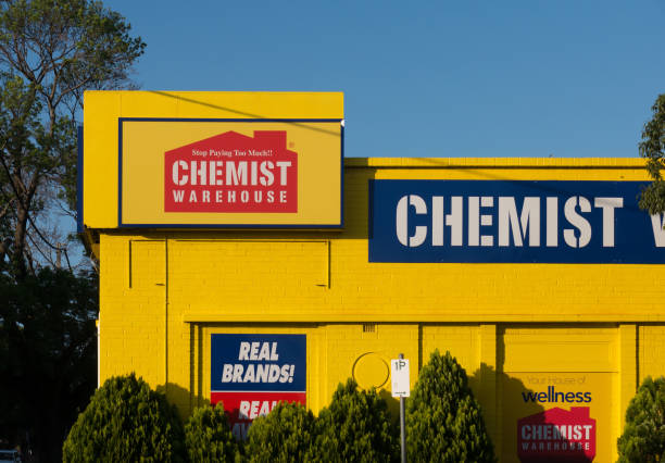 South Australia, Australia – October 10, 2024: External view of Chemist Warehouse store on the corner of Anzac Highway and Maple Avenue on a sunny day.