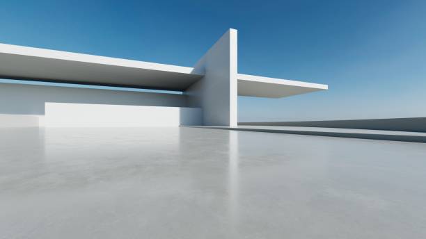 istock 3d render of abstract modern white  concrete architecture with empty cement floor, minimal exterior, car presentation background 2187790557