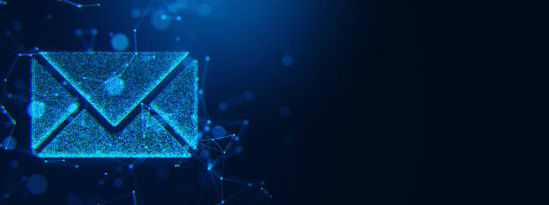 istock Neon envelope symbol glowing on digital blue background with network connections and dots, concept of electronic mail communication. 3D Rendering 2187792316