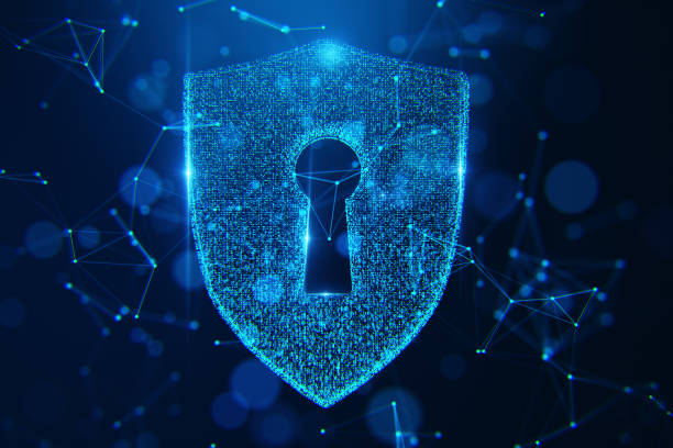 istock Digital shield with keyhole surrounded by glowing blue connections on a dark background, symbolizing cybersecurity and protection. 3D Rendering 2187792332