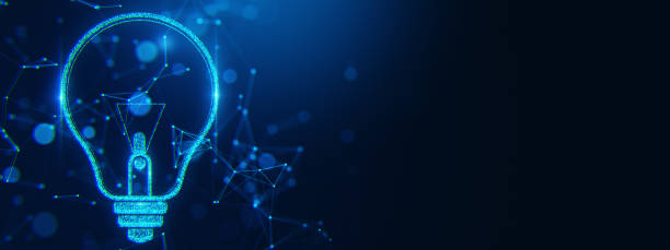 istock Futuristic neon lightbulb symbol with glowing blue connections on dark background. Concept of innovation, technology, and creative solutions. 3D Rendering 2187792535
