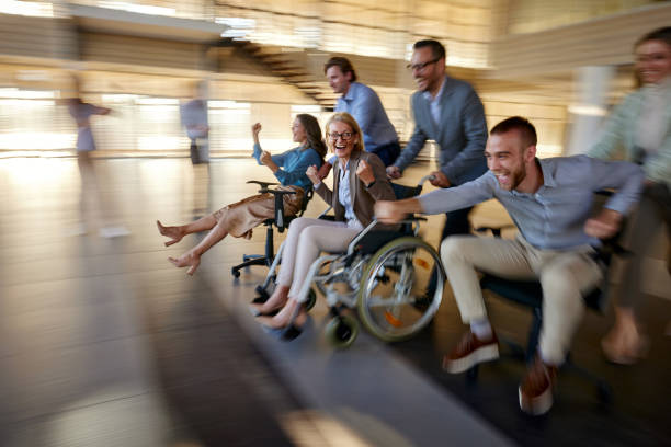istock Office chair race in blurred motion! 2187796728