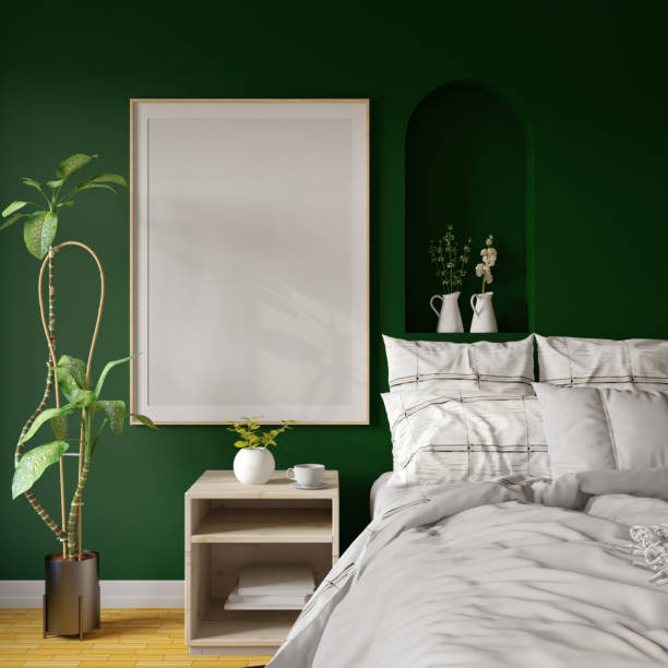 istock Empty Mock up Picture Frame on Green Bedroom's Wall 2187796996