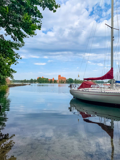 Trakai, Lithuania - July 10, 2017: Trakai island castle at Galve lake, near Vilnius.