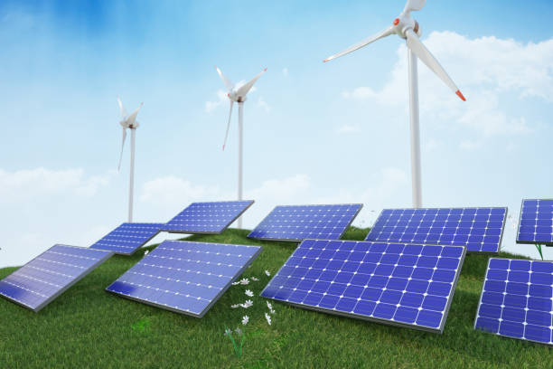 istock Renewable Energy Sources. Wind Turbines and Solar Panels on Green Grass Field 2187797888