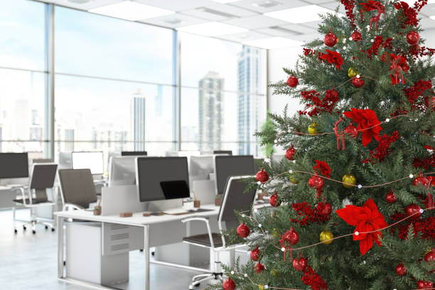 istock Christmas Tree With Ornaments in a Modern Office 2187797908