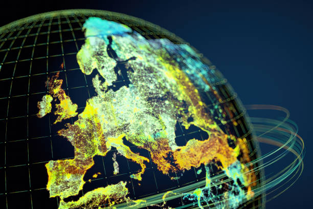 istock Global Communication Concept. Illuminated World Map Focused on Europe 2187797967