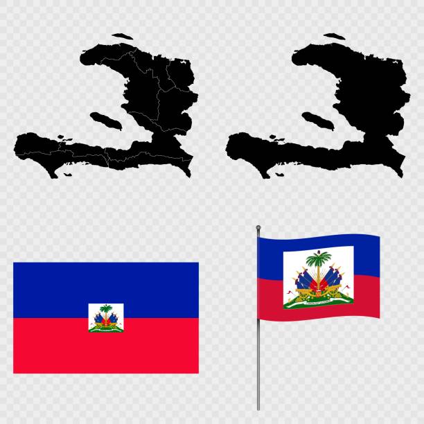 istock Set of maps, flag and flagpole of Haiti. Vector illustration. 2187798510