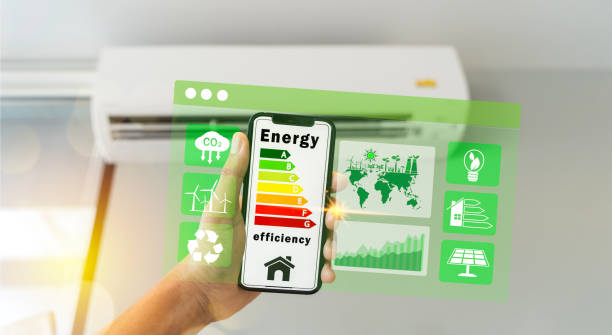 istock Energy efficiency concept. energy efficient house building rate label audit for sustainable development. 2187798744
