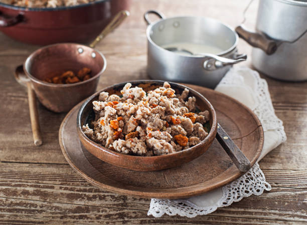 istock Buckwheat mush served with cracklings and milk 2187800664