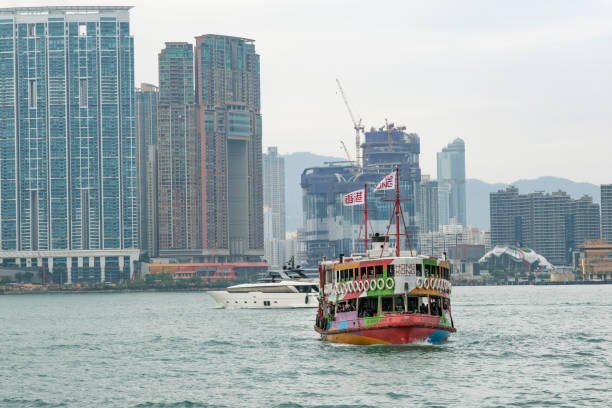 View of the Kowloon waterfront from a pier on Hong Kong Island