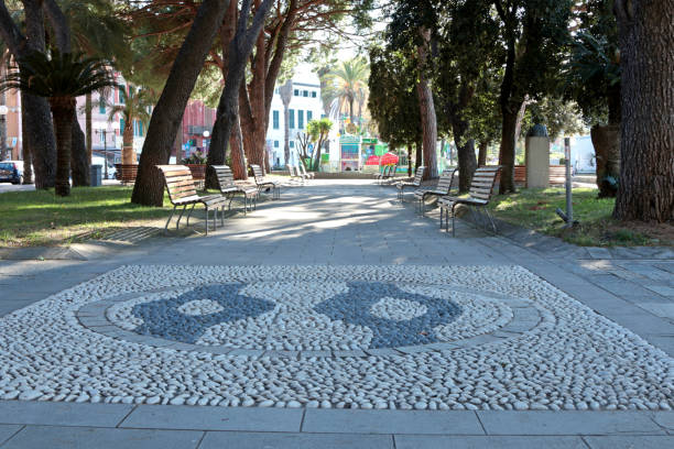 istock Park with pine trees and pebble path in resort town. Nature and recreation. 2187803045