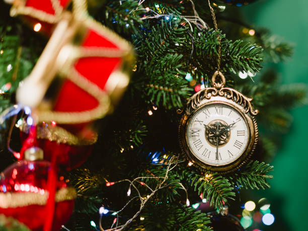istock A gold and white clock hanging from a green background 2187805565