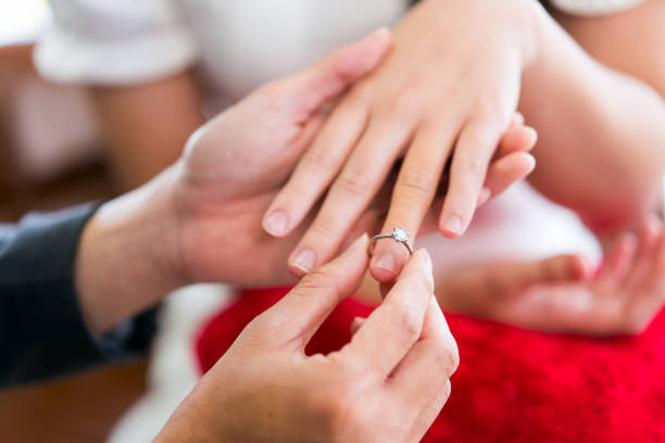 istock A romantic moment of a couple exchanging a ring, symbolizing love and commitment, captured in a warm, intimate setting. Valentine's Day celebration concept. 2187807124