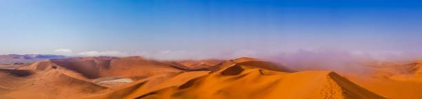 istock Panoramic view of Namib Desert dunes under blue sky. 2187807924