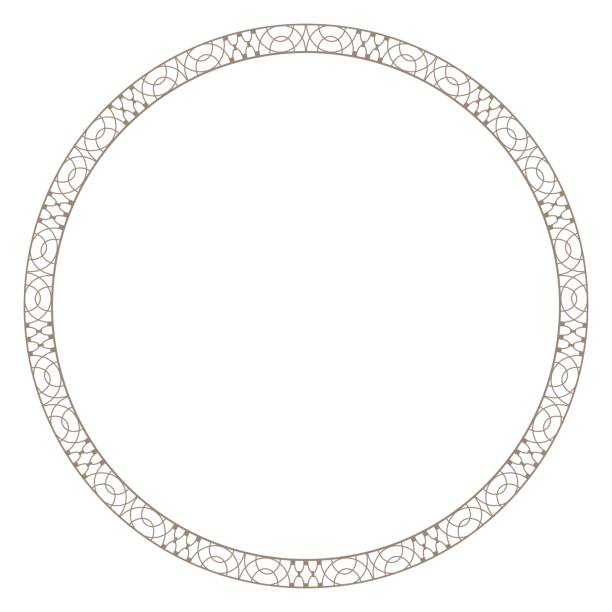 Beautiful Round Gold Geometric Modern Monochrome Frame in Arabic, Muslim, Oriental Style. Golden Pattern frame for Invitation Design, Porcelain, Ceramics, Houseware, Embroidery. EPS